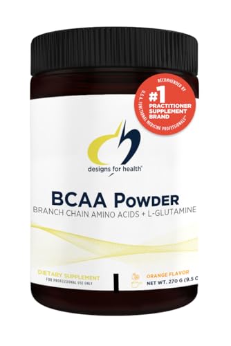 Designs for Health BCAA Powder with L-Glutamine – Branched Chain Amino Acids Powder + L-Glutamine Supplement to Support Muscles + Workouts – Orange Flavored Drink Mix (30 Servings / 270g)