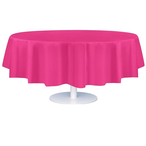 Image of Grandipity Plastic Table Cloth Disposable 12 Pack 84 inch Round Hot Pink | Plastic table covers, durable disposable tablecloths, fade and tear-resistent table cover for party, event