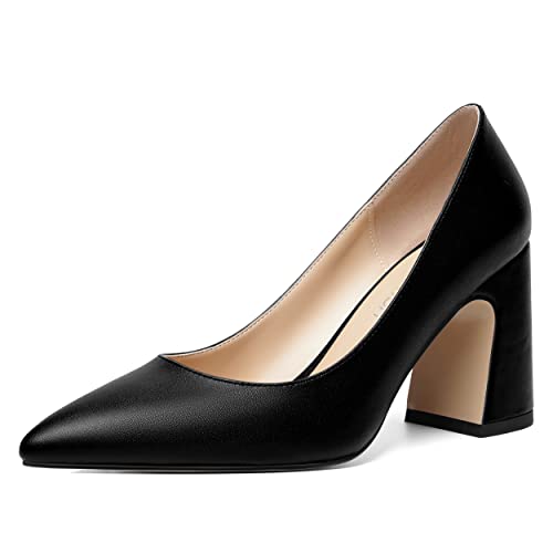 ROSERWISH Womens Sexy Elegant Pointed Toe Slip On Matte Wedding Block High Heel Pumps Dressy Shoes 3.5 Inch