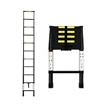 Traderight 3.2m Telescopic Ladder Retractable, Aluminium Thicken Extension Ladders 10.5FT for Household,Home,Office, Telescoping Height Locking Extend Climb 150kg Capacity 10 Step Frame Ladder Black