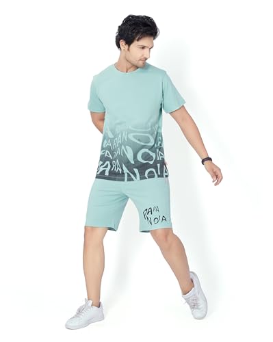 Image of WEET Cotton T-Shirt and Shorts Set for Men,Night Wear for Men,Men's Pyjama Set MCS112