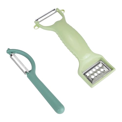 HMIEPRS 2 Piezas Pelador de Patatas y Rallador, Pelador de Verduras de Doble Punta Giratorio para Cocina, Multifunción Pelador Juliana de Acero Inoxidable para Ajos Zanahorias Pepinos Verduras Frutas