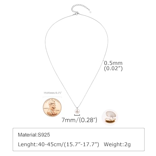 Freshwater Pearl Necklace for Women, S925 Sterling Silver Pearl Pendant Necklace Jewelry Gift, Mother Day Birthday Wedding Valentines Christmas Party 18K Dainty Single White Pearl Choker Necklaces for Mom Friends Grandma Daughter2