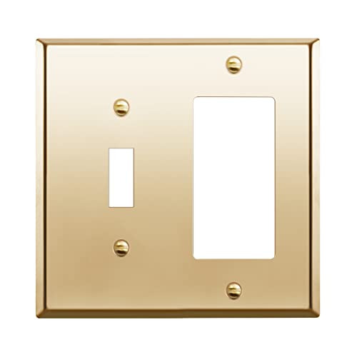 Image of ENERLITES Combination Toggle and Decorator Switch Metal Wall Plate, Stainless Steel 201, Corrosion Resistant, Size 2-Gang 4.50 inch x 4.57 inch, 771131-PB, Polished Brass, Gold