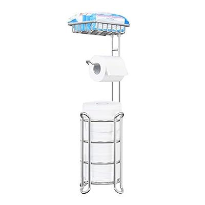 Toilet Paper Holder Stand Bathroom Toilet Tissue Roll Holder with Shelf Freestanding Storage Phone/ Wipe/ Mega Rolls-Shining Chrome