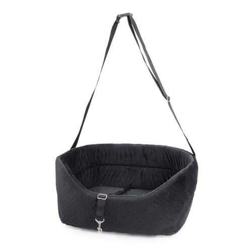 BOUTIQUE ZOO Hunde Autositz Universal Waschbar Abriebfest, Autositz Hund für Vordersitz, Beifahrersitz, Rückbank, Hundebett Hundetasche, L: 56 cm x 48 cm, Schwarz - Wildlederimitat - Velvet