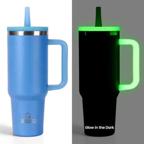 PLUGFUN 40oz Glow in the Dark Tumbler with Handle & Straw Travel Mug 1PC