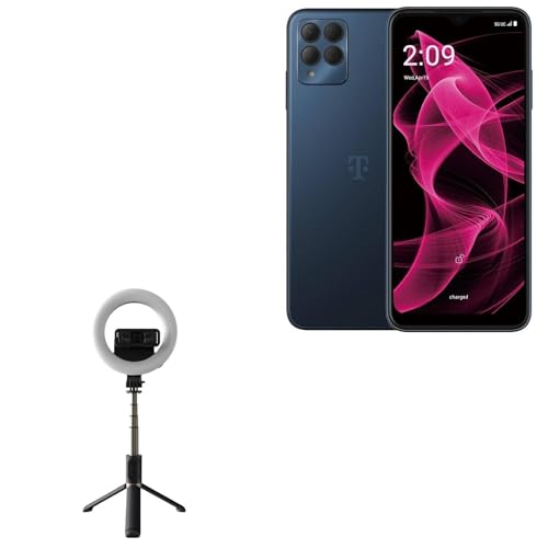 BoxWave Stand and Mount Compatible with T-Mobile REVVL 6X Pro 5G - RingLight SelfiePod, Selfie Stick Extendable Arm with Ring Light - Jet Black