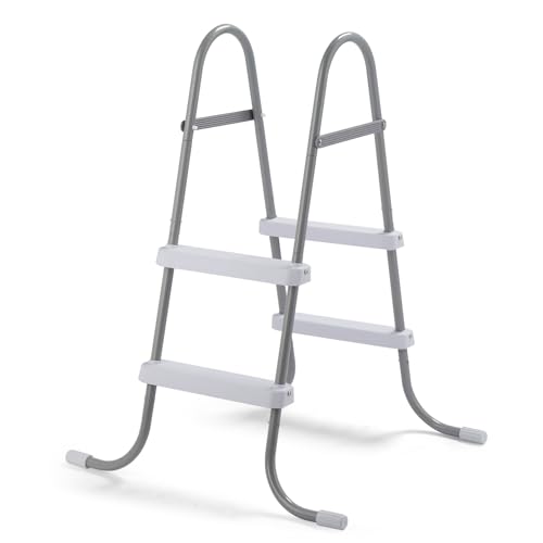2 Steps Pool Ladder for Above-Ground Pools 33in Max Height Iron Grey Frame + White PP Steps Heavy-Duty 300 lbs Capacity Rust-Resistant & Tool-Free Assembly