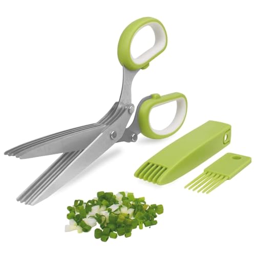 Dawdels enterprise Multi-Layers Kitchen Herb Scissors, 5 Blade Kitchen Scallion Cutter Laver Spices Herb Spice Kitchen Slicer Shredded Scallion Chive Cutter for Cutting Cilantro Onion Salad