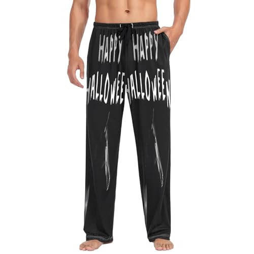 Qilmy Halloween Hors Men's Cotton Pajama Pants, Lightweight Lounge Sleepwear with Drawstring and Pocket