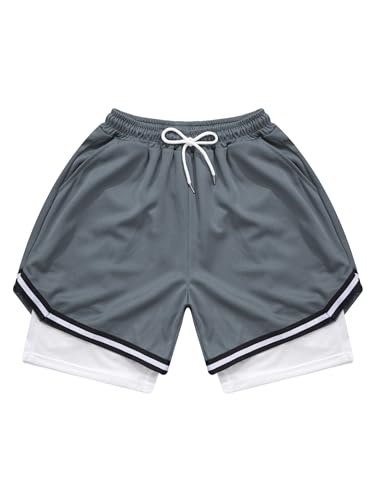 Hansber Kids Boys Running Athletic Shorts 2 in 1 Quick Dry Gym Basketball Sports Shorts Drawstring Workout Active Shorts3