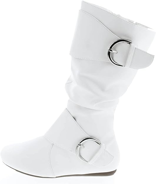 TOP Moda Bank-81 Women's Fashion Round Toe Flat Heel Zipper Buckle Slouchy Mi White Pu 112