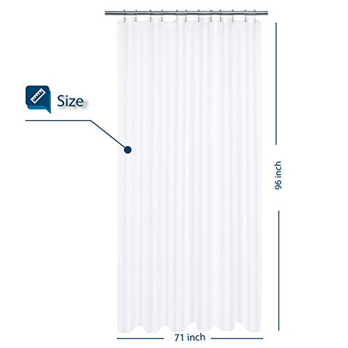 Image of XLong Fabric Shower Curtain with 96 inch Height, Waffle Weave, Hotel Collection, 230 GSM Heavyweight, Water Repellent, Machine Washable, White Pique Pattern Decorative Bathroom Curtain