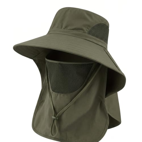 Image of Kraptick Headwear Hats - Lightweight Sun Hat with Detachable Face Cover Foldable Boonie Cap for Travel, UV Protection Summer Cap & Chin Strap with Adjustable Toggle for Secure Fit (DMUG893-A-VV)