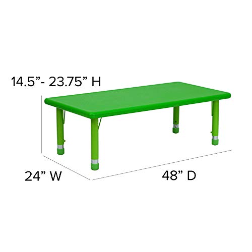 Flash Furniture Emmy 24''W x 48''L Rectangular Green Plastic Height Adjustable Activity Table Set with 6 Chairs