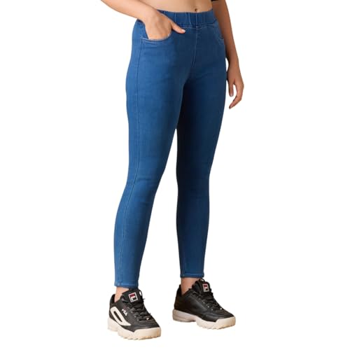 Image of 4FLIES Women's High Waist Jeggings | Super Combed Slim Fit Ankle-Length Pants with Elastic Waistband | Comfortable Denim Look Leggings for Casual, Travel & Office Wear