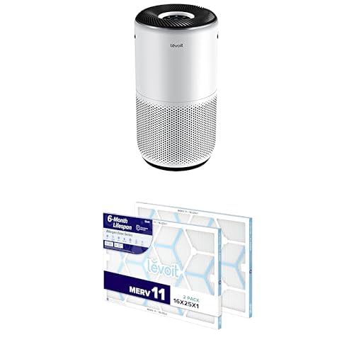 Image of LEVOIT Air Purifiers for Home Large Room Core 400S-P, White + LEVOIT 16x25x1 Air Filter, MERV 11, 6-Month Pleated 1-Inch Electrostatic AC Furnace Air Cleaning Filter, 2 Pack