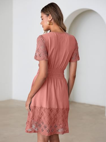 Image of Simplee Womens Boho Summer Dresses Casual Wedding Guest V Neck Short Sleeve Empire Waist A Line Tiered Mini Dress
