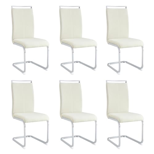 Image of Baysitone Modern Dining Chairs Set of 6, Side Dining Room Chairs, High Back Kitchen Chairs with Suede Fabric Padded Seat for Dining Room,Kitchen, Living Room Cream White