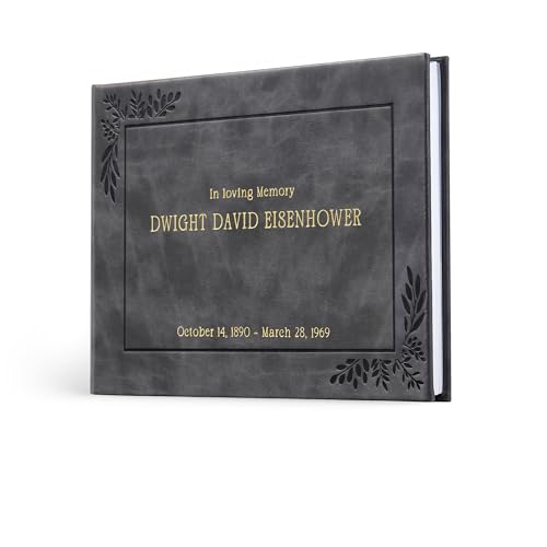 Image of Promot Funeral Guest Book for Memorial Service- Guest Book for Funeral Celebration of Life Decorations, in Loving Memory Guestbook Set with Wide-Ruled Pages, Custom Gold Foil Embossed Text (Gray)