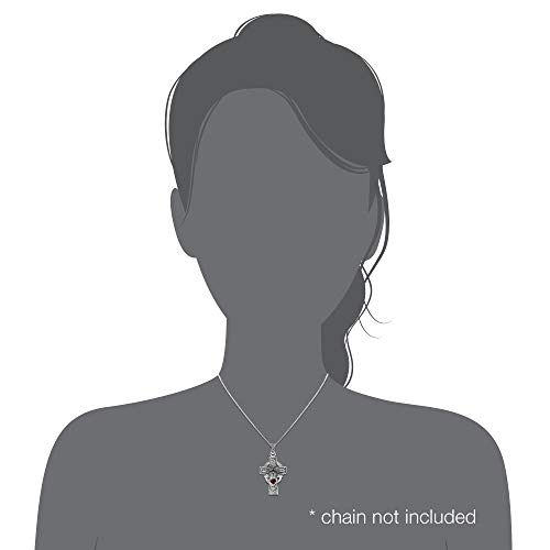 Withlovesilver Sterling Silver 925 Celtic Cross And Claddagh Natural Garnet Heart Pendant #TOP1