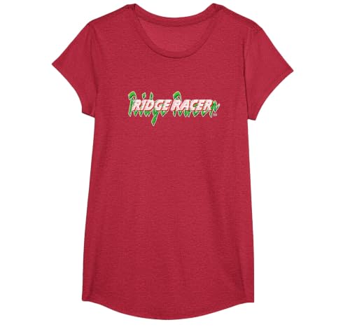 【NAMCO Legendary】 Ridge Racer 001 T-Shirt, Girls, Red Heather, Large