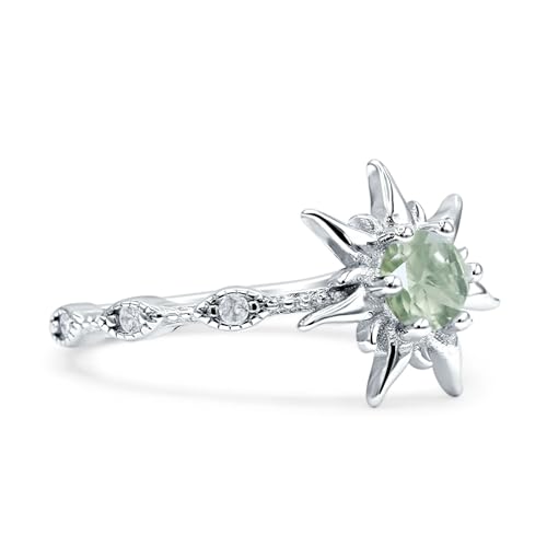 OMRANII Sun Ring Round Shaped Natural Green Amethyst Prasiolite Vintage Style Marquise Design Nature Inspired Wedding Enaggement Ring Solid 925 Sterling Silver2