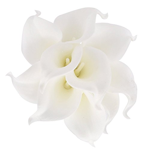 Winterworm Latex Real Touch Artificial Calla Lily Flower Bouquet Wedding Party Home Garden Restaurant Decoration - Bunch of 10 (Pure White)