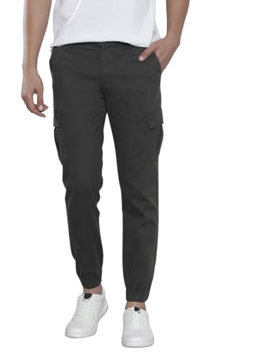 Image of THE INDIAN GARAGE CO Men Slim Fit Solid Mid-Rise Stretchable Cuffed Cargos