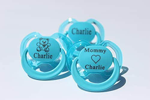 Personalized Pacifier with Name - 3 Pack Pink - Pacifier Boys, Engraved, 3 Different Designs, Custom Pacifiers (6-18 Months)
