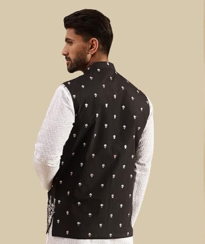 Image of SOJANYA (Since 1958 Men's Silk Blend Exquisite Daman Embroidered Nehru Jacket