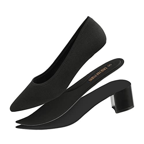 Dream Pairs Women's Dpu212-1 Chunky Low Block Heels Closed Toe Work Pumps Comfortable Knitted Pointed Toe Dress Wedding Shoes, Size 9, Black Knitting #TOP2