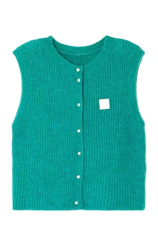 Image of UAURORAO Women Chunky Sweater Vest Button Down Crochet Cable Knit Cardigan Sleeveless Open Front Knitted Crop Waistcoat