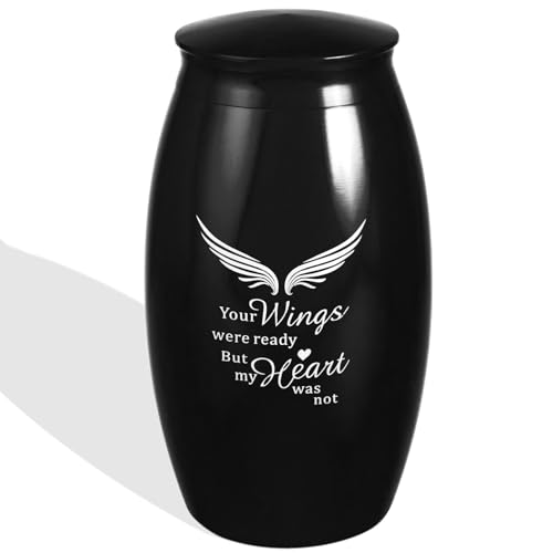 Image of Small & Medium Urns for Human Ashes Adult Male Female | 5.5 inch Black Medium Cremation Urns for Men and Women,Angel Decorative Funeral Memorial Urn