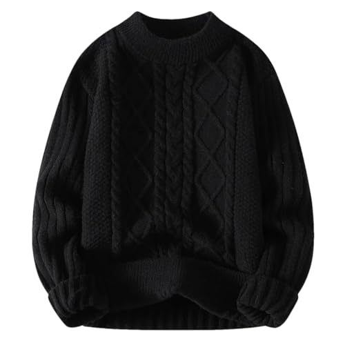 Men's Warm Pullovers Knitted Sweater Round Neck Vintage Harajuku Loose Solid Color Sweaters Pullover
