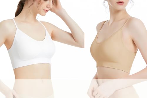 Comfyin Padded Bralette for Women Straps Sleep Bras Seamless Yoga Sport Bras 3 Pack(Black+Beige+White,XL - Image 4