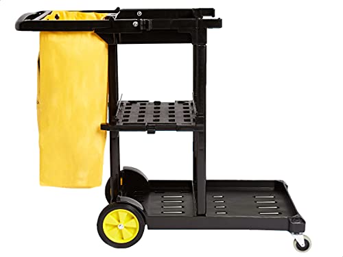 Image of AmazonCommercial Janitorial Utility Cart, Rolling, Portable, with Supply Shelves, Black