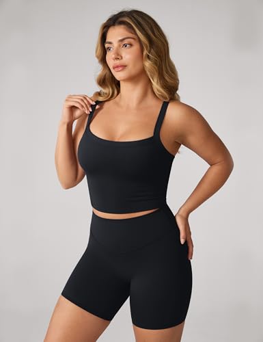 Hugcurve Adjustable Longline Sports Bra Square Neck Workout Tank Crop Tops for Women with Built in Bra Padded Camisole4