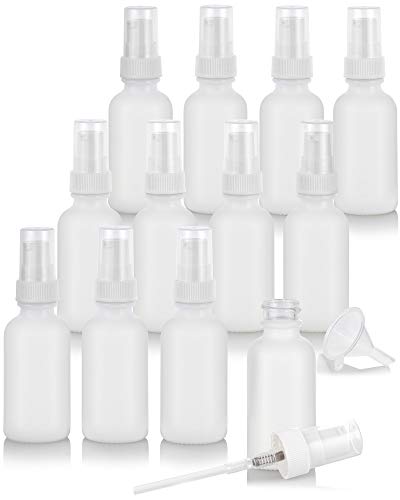 1 oz / 30 ml White Glass Boston Round Bottle with White Treatment Pump (12 pack) + Funnel