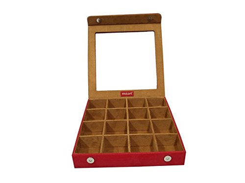 Essart 16 slots Makeup and Jewellery Box, Earring Box, Jewellery Makeup Vanity Mutli Purpose, Makeup & Cufflinks Box, Cufflinks Box Vanity Jewellery-Red
