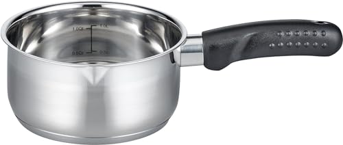 ELO Tourmaline Series 12916 - Casseruola senza coperchio, 16 cm, in acciaio INOX satinato, manico in plastica antiscivolo, con scala di litri e sistema di erogazione dell'olio, 16 cm