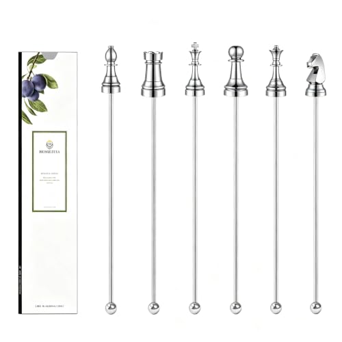 Homestia 6 Pcs 7.5'' Metal Stir Sticks, Cocktail Stirrers, Chess Decor