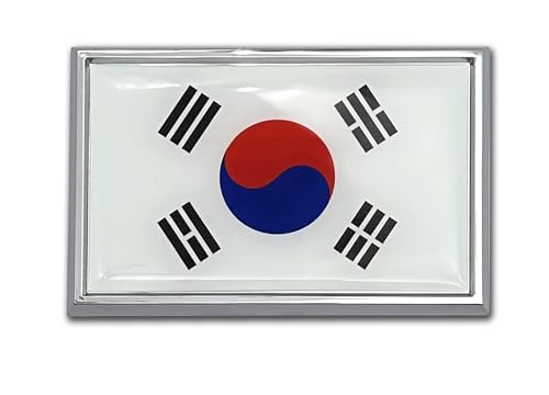 Image of Elektroplate Premium South Korea Flag All Metal Chrome Emblem for Cars, Trucks, and All Auto | Universal Fit at 2.5 inch x 3.8 inch | Weatherproof