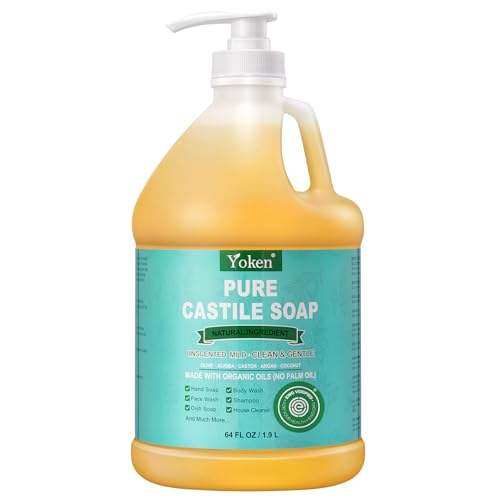 Yoken Pure Castile Liquid Soap 64 Oz Unscent Body Hand Wash Dish with Pump