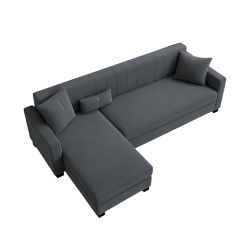Image of SOCOZI Almeria 4 Seater LHS L Shape Sofa Set | Soft Velvet Suede Fabric | Modern Design | Plush Comfort Cushions for Living Room (Dark Grey)