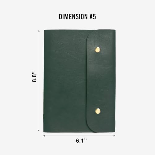 Image of The Messy Corner Leather Button Diary | A5 Travel Dairy for Men and Women | Vegan & Premium Quality | 80 GSM, 140 Ruled Pages - Stylish Forest Green Notepad