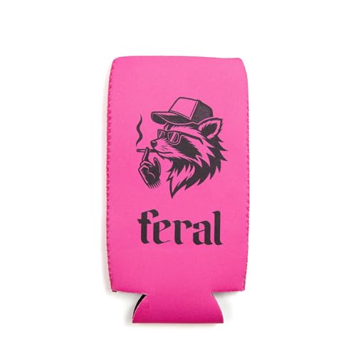 Feral Beer Hugger for Men and Women - Can Slim Sleeve Cooler Insulated Drink Coolies - Funny Lake Beach Gifts for Him Her - Birthday Present Idea for Best Friend Boyfriend Husband - 2 Pack