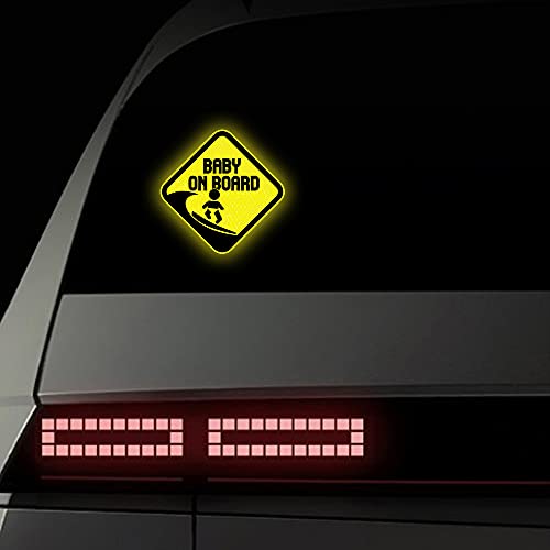 Image of 2PCS Assured Signs Baby On Board Sign Stickers,Reflective Baby Safety Warning Decal for Cars- Bright Yellow, Durable (Surf Baby on Board)