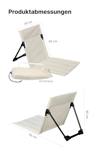 Menz Strandstuhl 2er Set – Strandmatte mit Rückenlehne, Bodenstuhl tragbar, Strandliege klappbar leicht, Strandmatte faltbar mit Tasche, für Camping Picknick, Beige